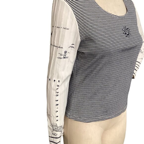KD Spring Mixed Media Striped Nautical Long Sleeve Top Sz S #156G - Picture 3 of 15
